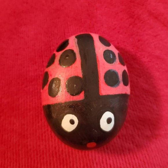 One red Lady bug Painted Rocks garden art OOAK - Picture 1 of 1